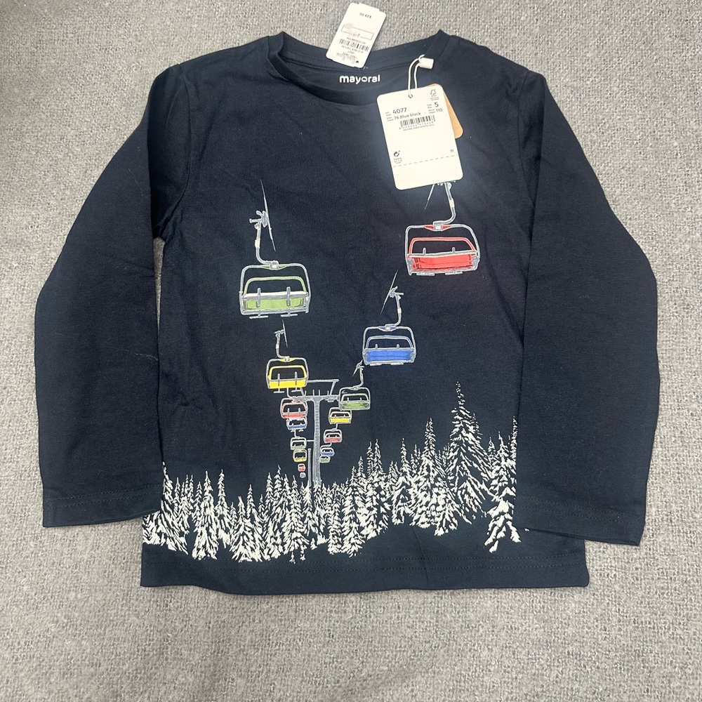 Mayoral Black Long Sleeve Tee with Winter Scene
